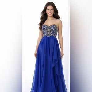 Sherri Hill Sapphire Beaded Formal Prom Dress with Sheer Shawl Sz 12